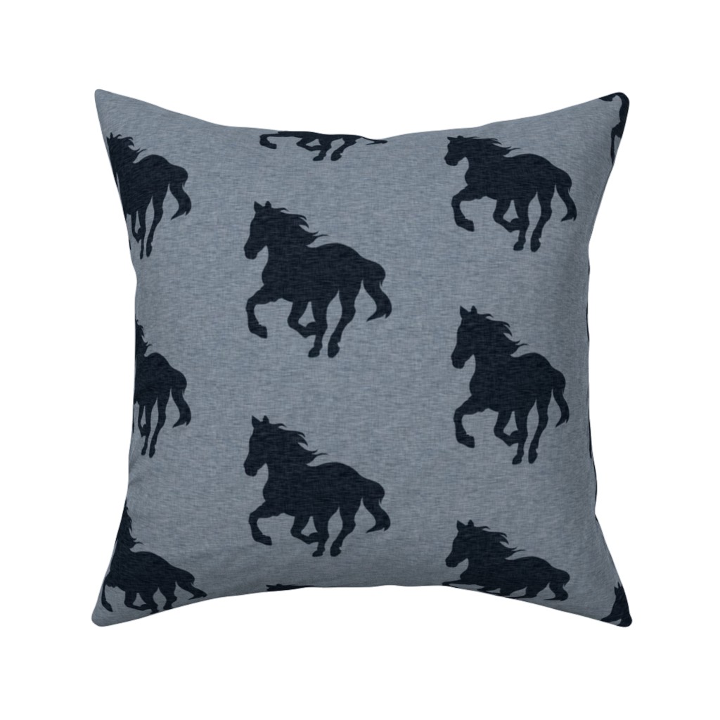 Running Horse - Blue Pillow, Woven, Beige, 16x16, Single Sided, Blue, True Blue