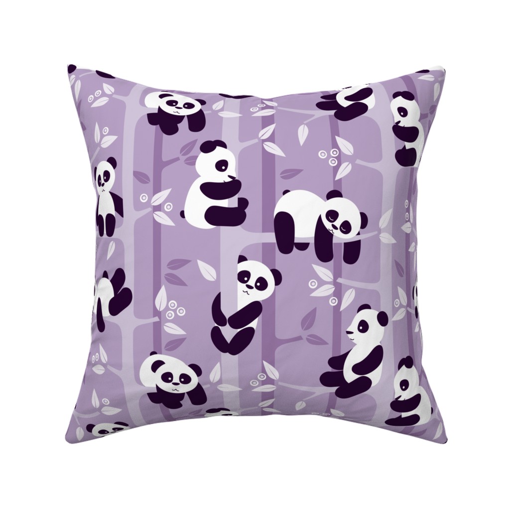 Pandas and Bamboo Pillow, Woven, Beige, 16x16, Single Sided, Purple, Iris