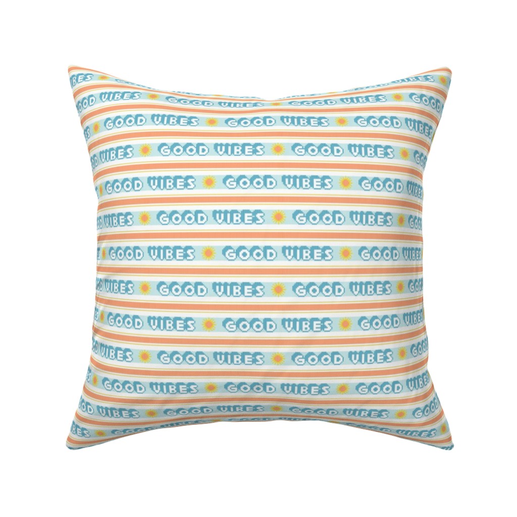 Good Vibes Vintage Typography Pillow, Woven, Beige, 16x16, Single Sided, Orange