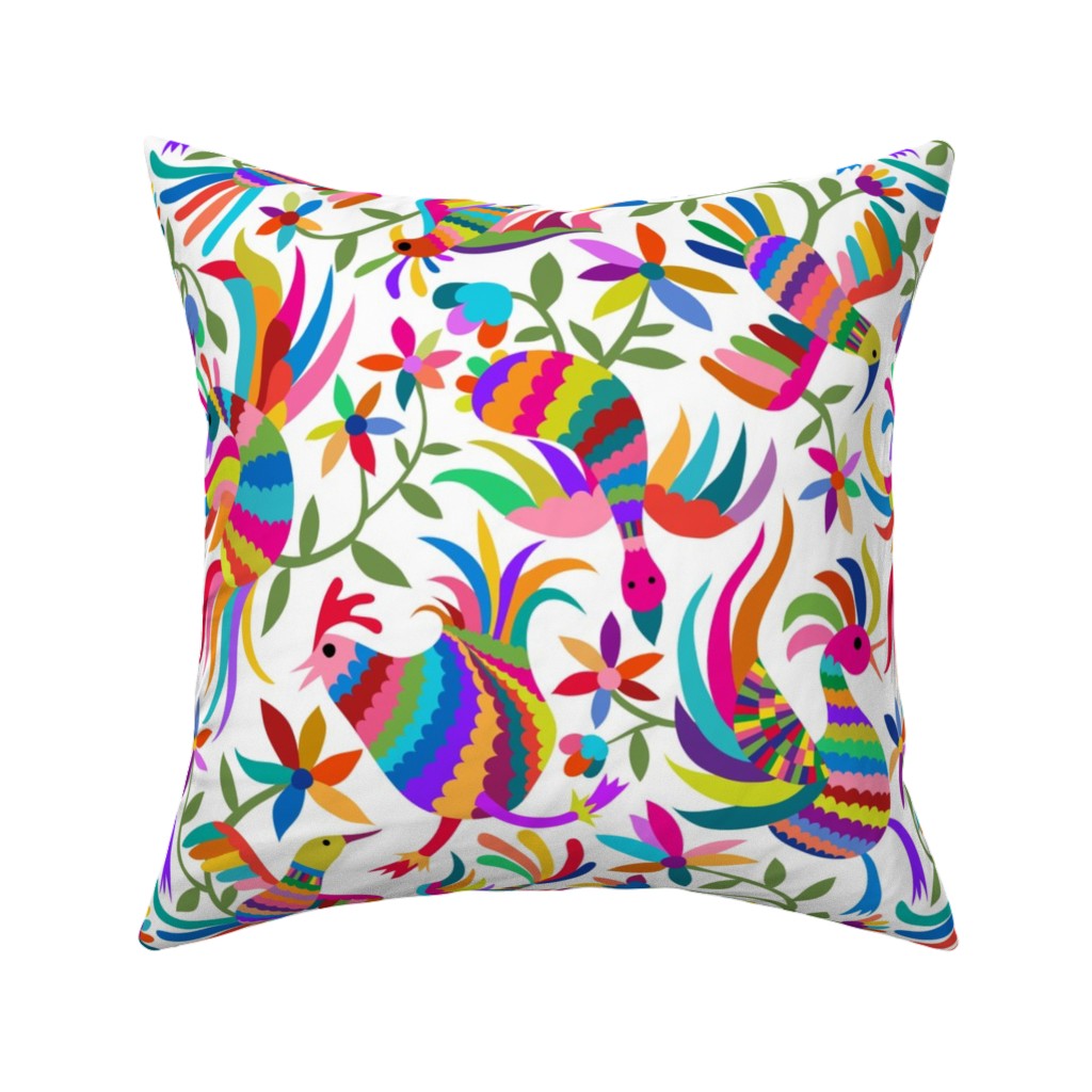 Flying Otomi Birds Ole! Pillow, Woven, Beige, 16x16, Single Sided, Multicolor