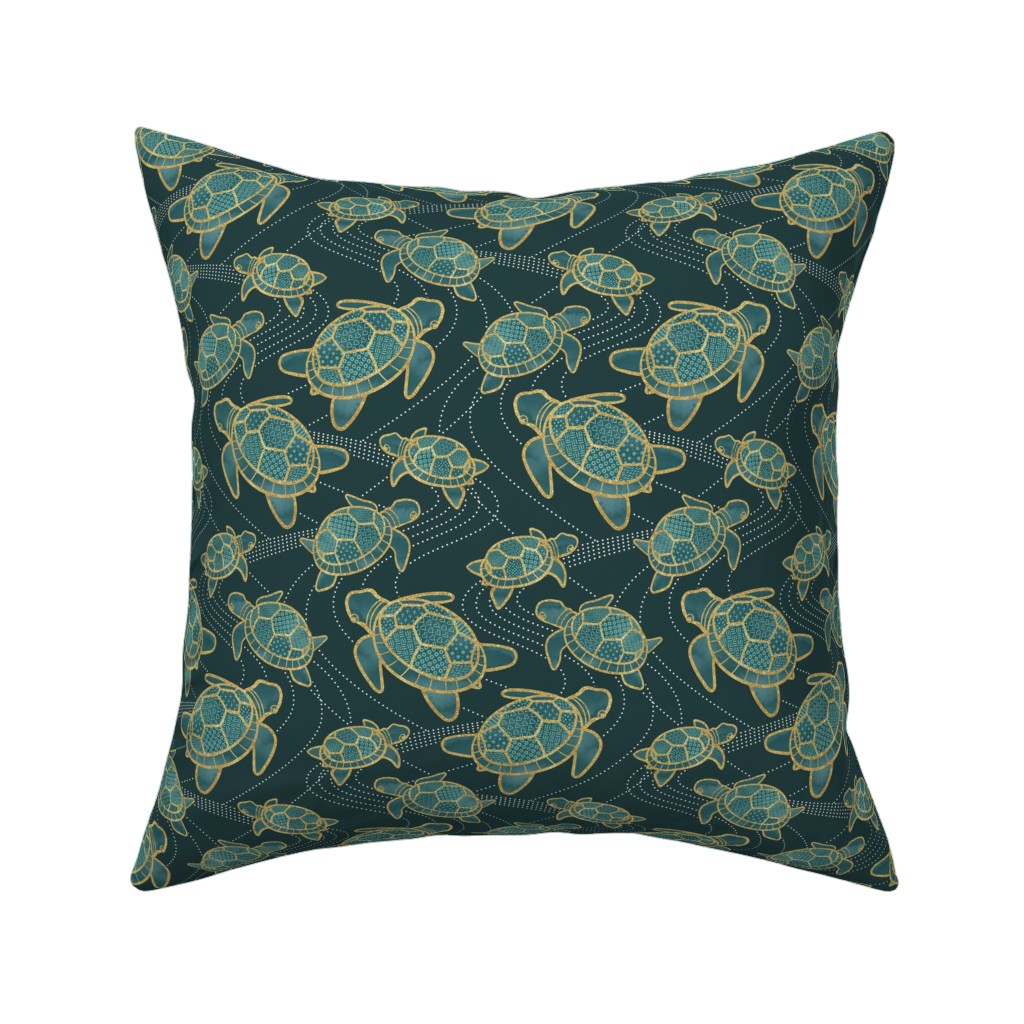 Turtles - Green Pillow, Woven, Beige, 16x16, Single Sided, Green