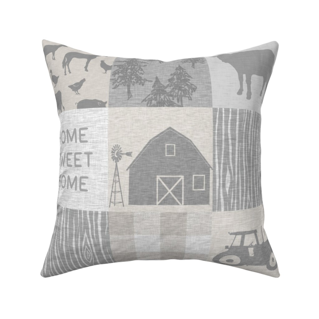 Home Sweet Home Farm - Grey and Cream Pillow, Woven, Beige, 16x16, Single Sided, Gray, Gray