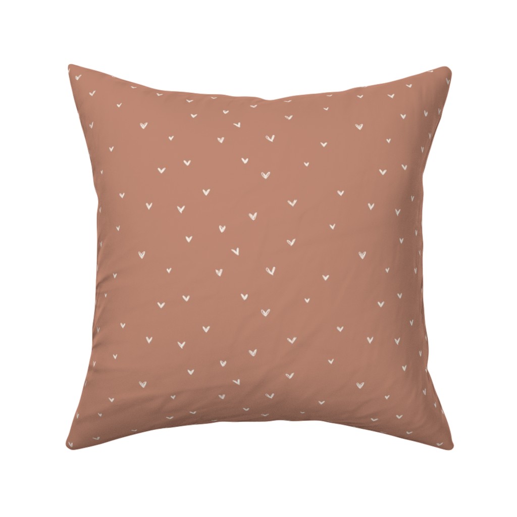 Freehand Hearts - Bone on Sienna Pillow, Woven, Beige, 16x16, Single Sided, Brown