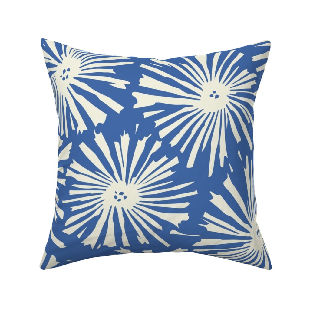 Cactus Blooms - Cream on Blue Pillow, Woven, Beige, 16x16, Single Sided, Blue