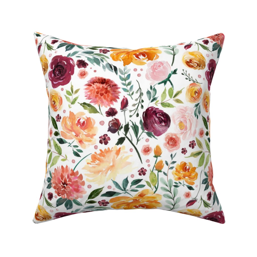 Orange Burgandy Floral Pillow, Woven, Beige, 16x16, Single Sided, Multicolor