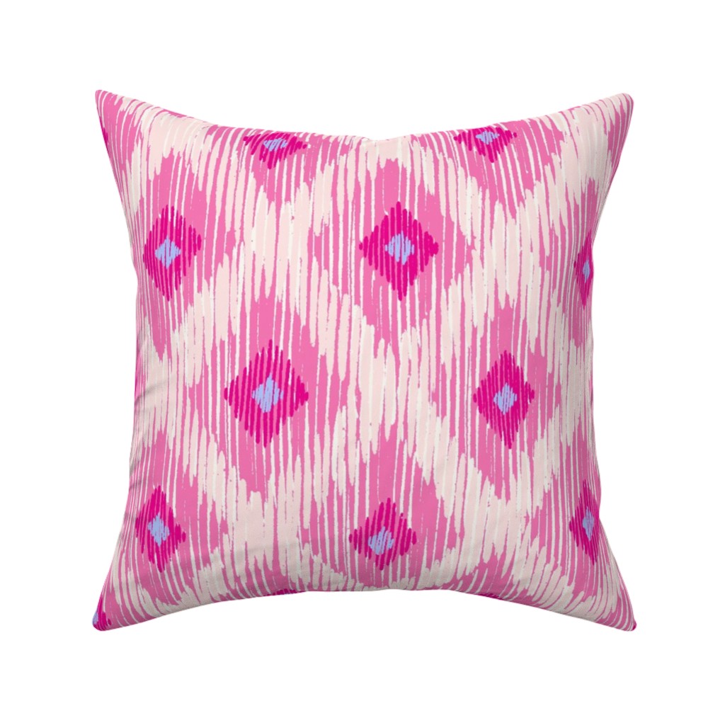 Ikat - Pink With Blue Pillow, Woven, Beige, 16x16, Single Sided, Pink