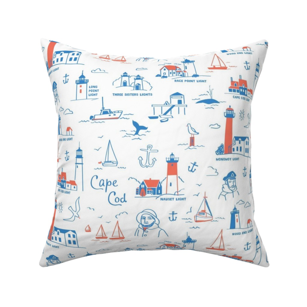 Cape Cod- Blue Pillow, Woven, Beige, 16x16, Single Sided, Blue, True Blue