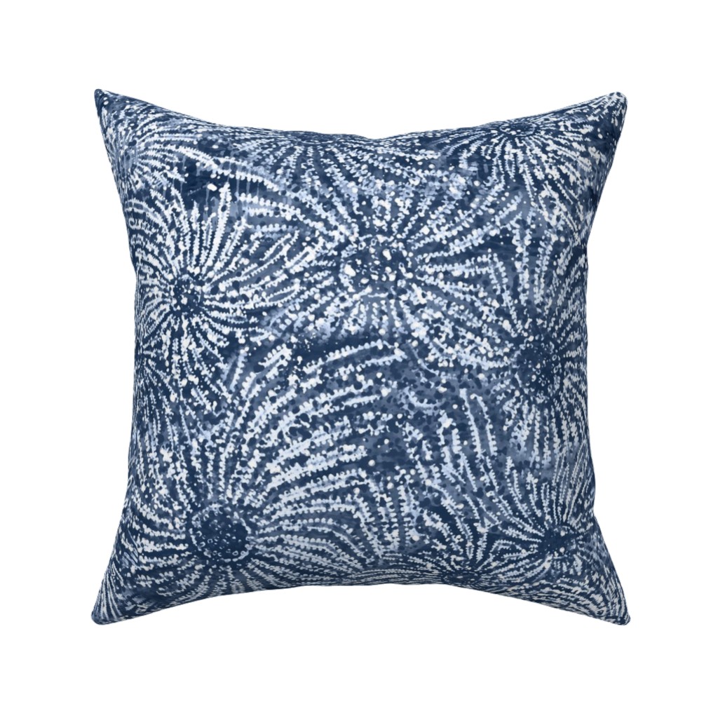 Shibori Floral Bursts - Navy Pillow, Woven, Beige, 16x16, Single Sided, Blue, True Blue