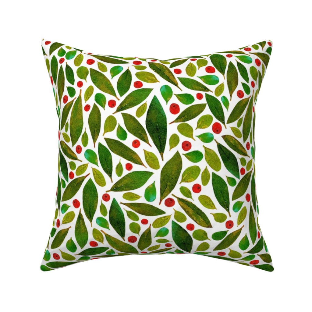 Holiday Greens and Berries Pillow, Woven, Beige, 16x16, Single Sided, Green