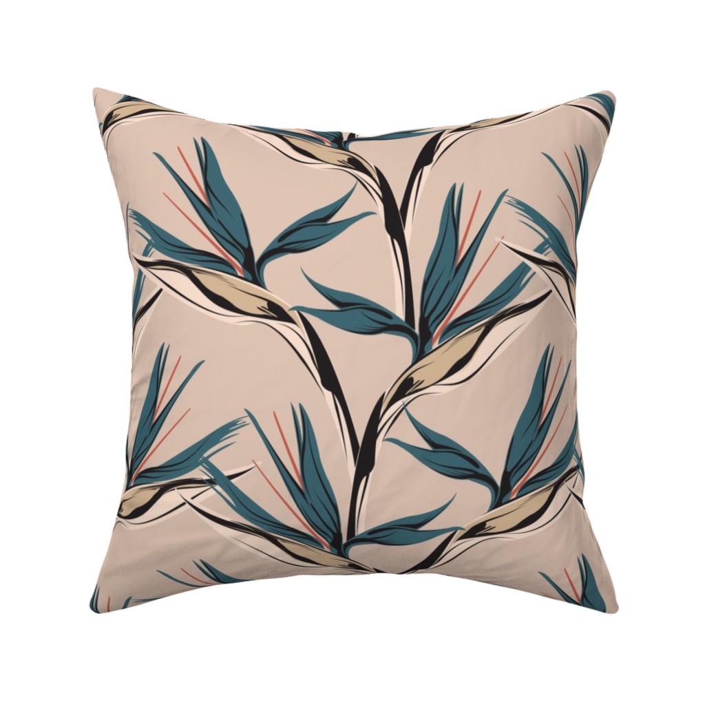 Bird of Paradise Pillow, Woven, Beige, 16x16, Single Sided, Pink