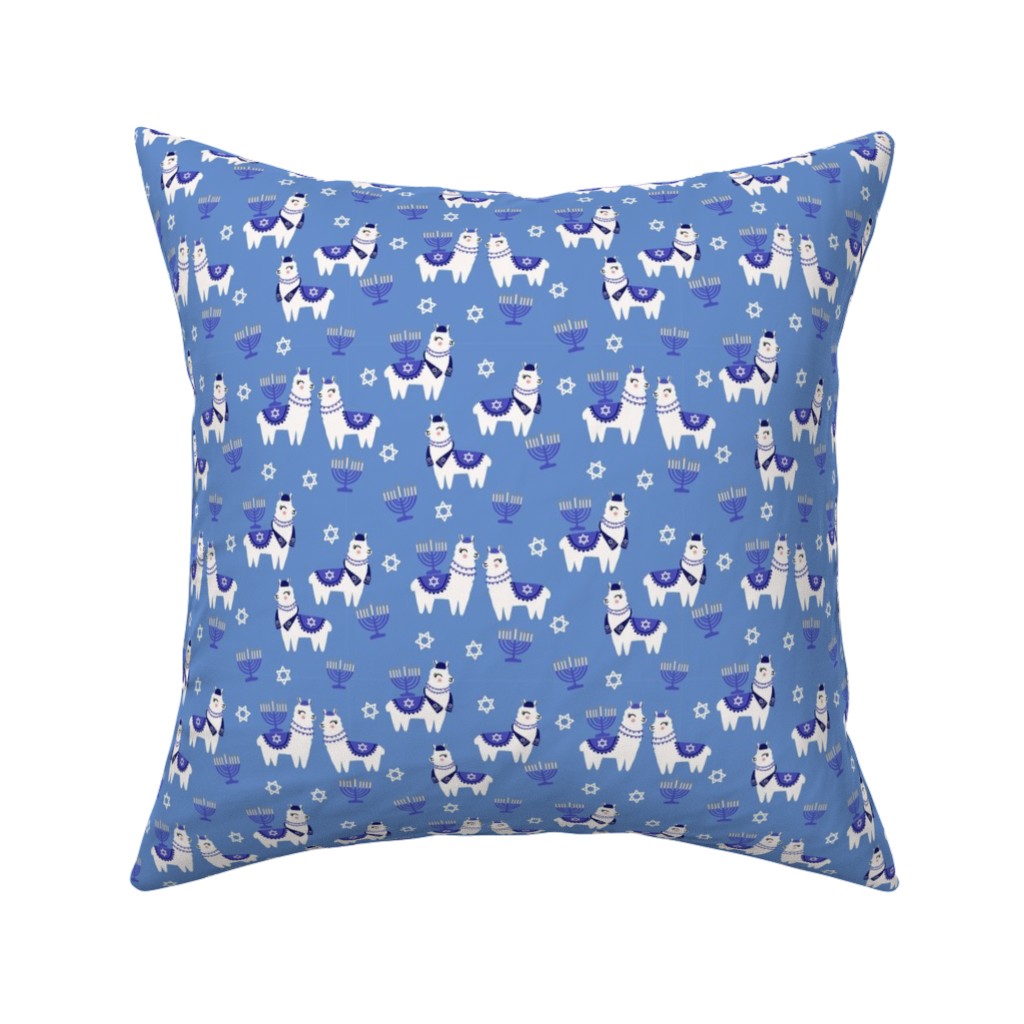 Llamakah - Blue Pillow, Woven, Beige, 16x16, Single Sided, Blue