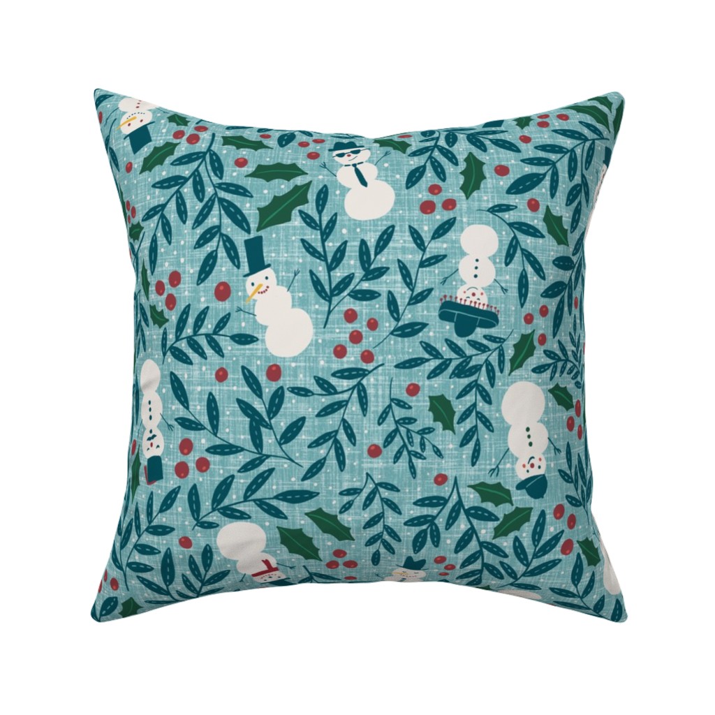 Snowmen in Winter Wonderland - Blue Pillow, Woven, Beige, 16x16, Single Sided, Blue, True Blue