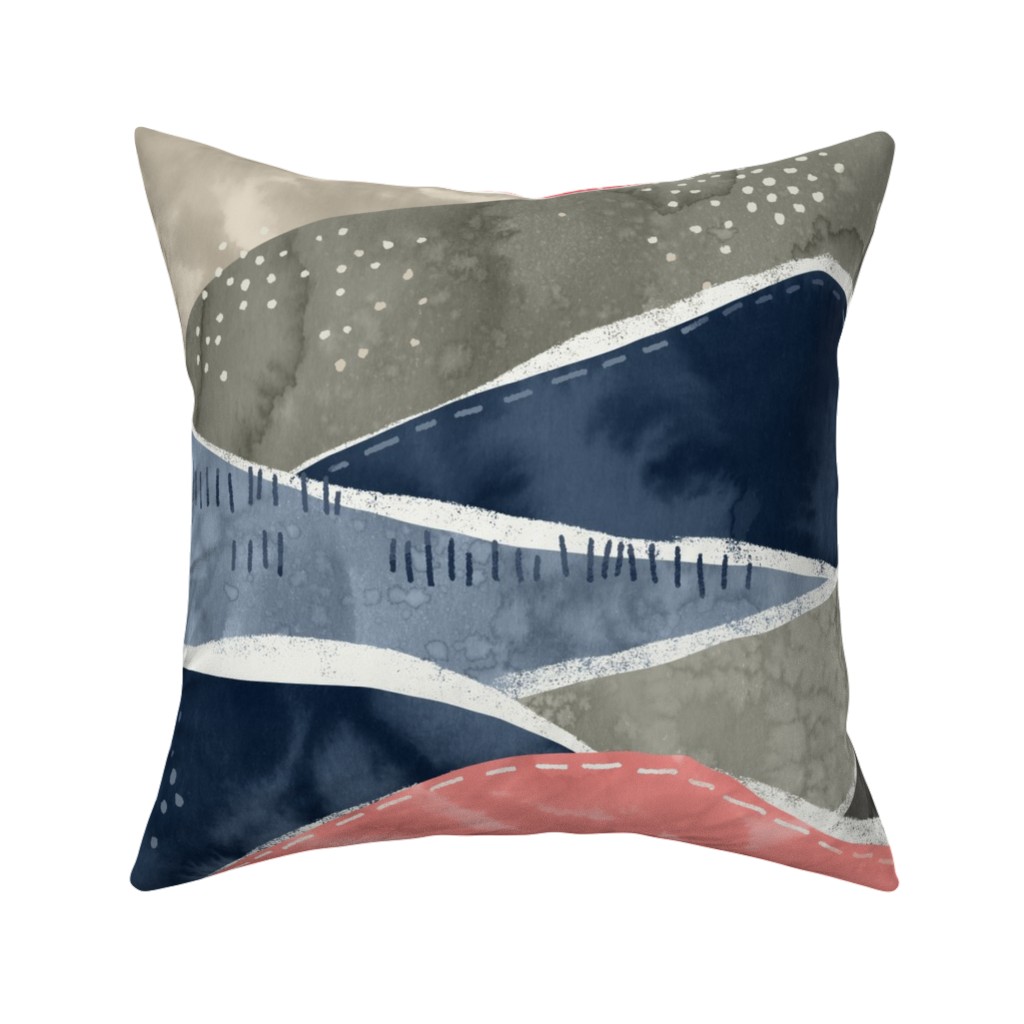 Romantic Watercolor Mountain Landscape Pillow, Woven, Beige, 16x16, Single Sided, Multicolor