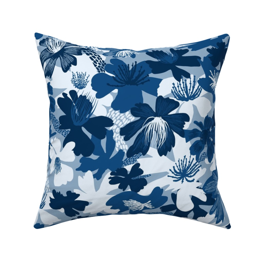 Barely Blue Floral Pillow, Woven, Beige, 16x16, Single Sided, Blue, True Blue
