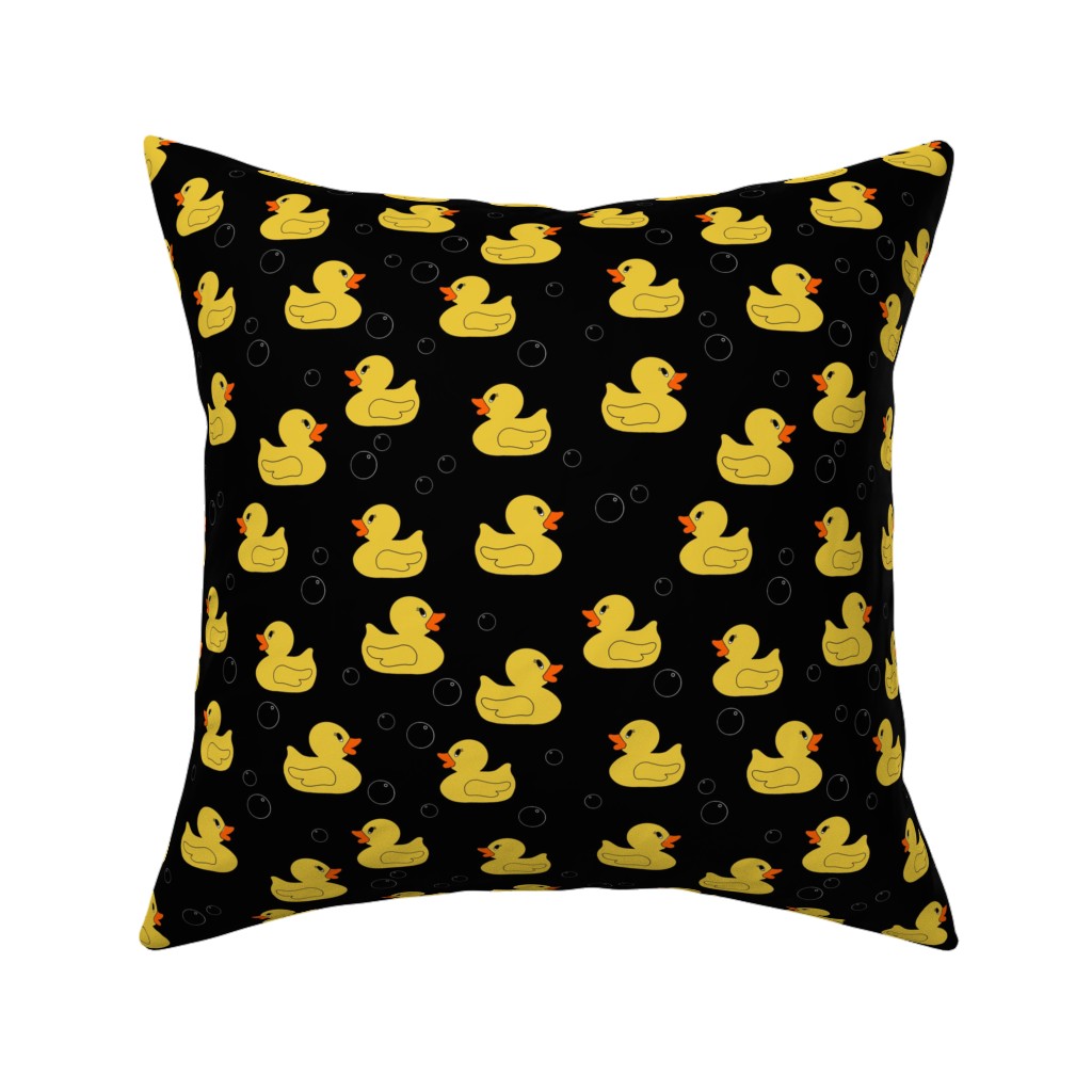 Rubber Duckie - Dark Pillow, Woven, Beige, 16x16, Single Sided, Black