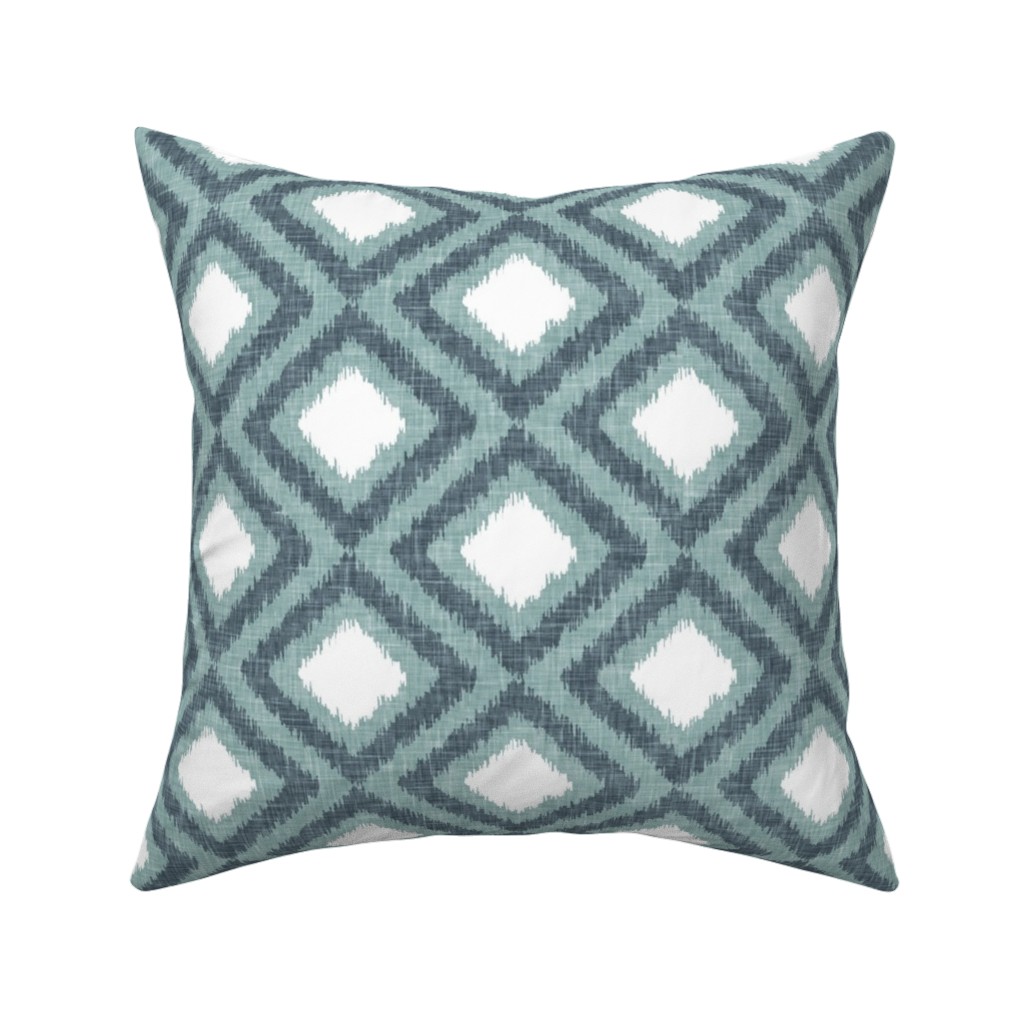 Ikat Diamonds - Dusty Blue Pillow, Woven, Beige, 16x16, Single Sided, Blue