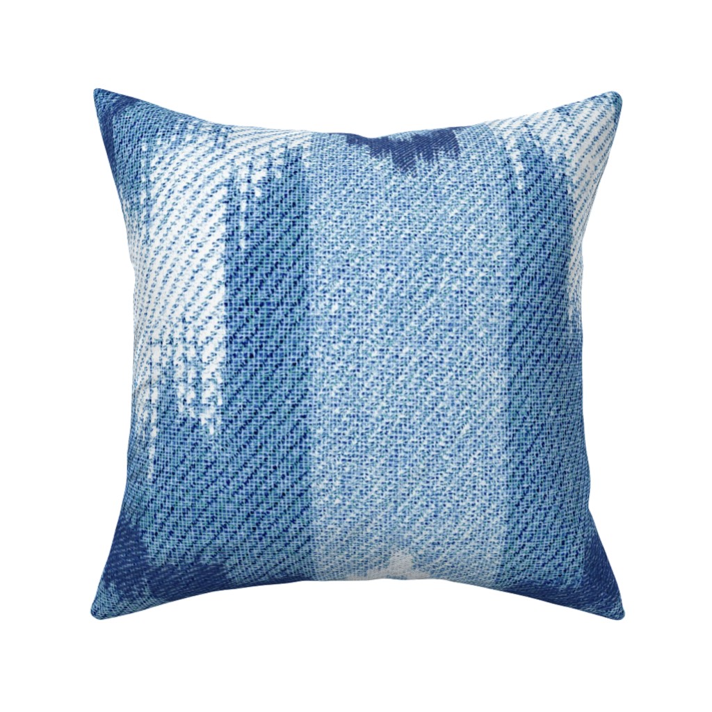 Blue Ikat Pillow, Woven, Beige, 16x16, Single Sided, Blue