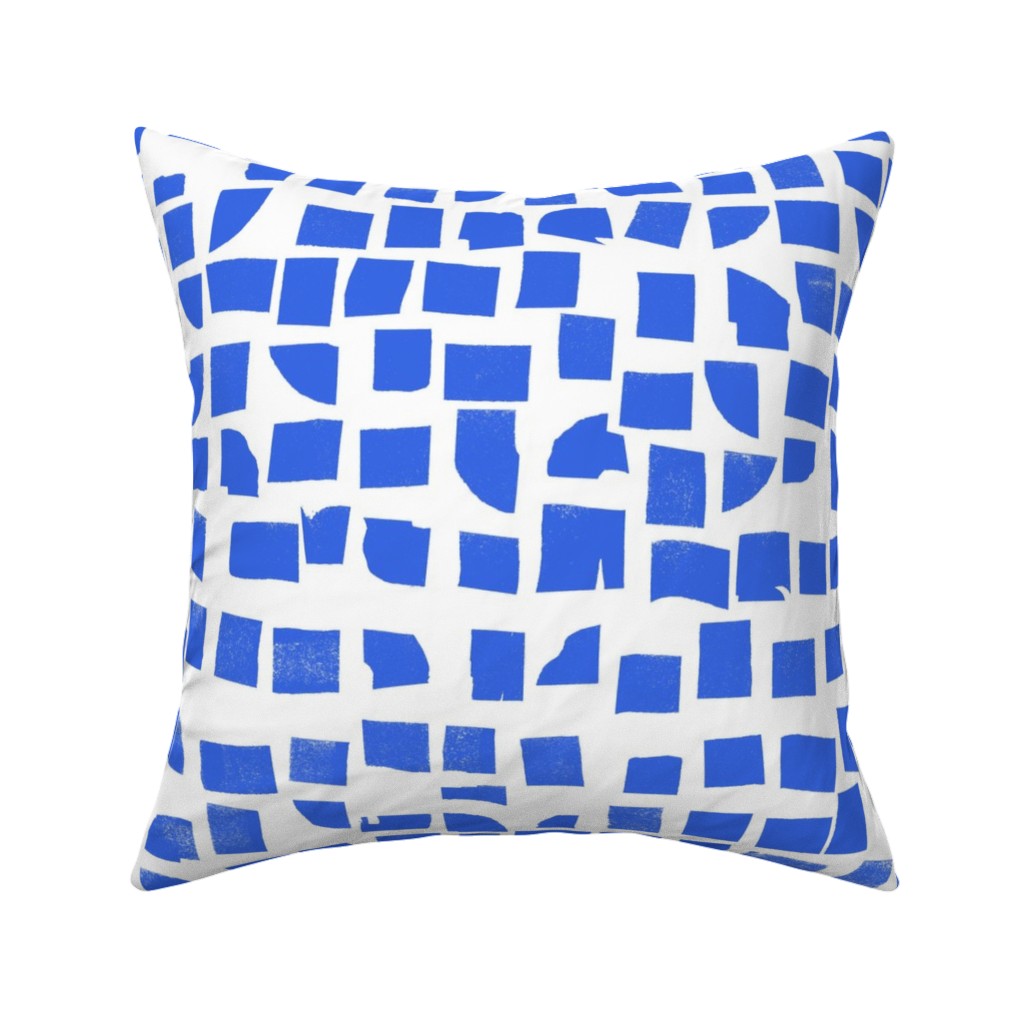 Blue Check Pillow, Woven, Beige, 16x16, Single Sided, Blue