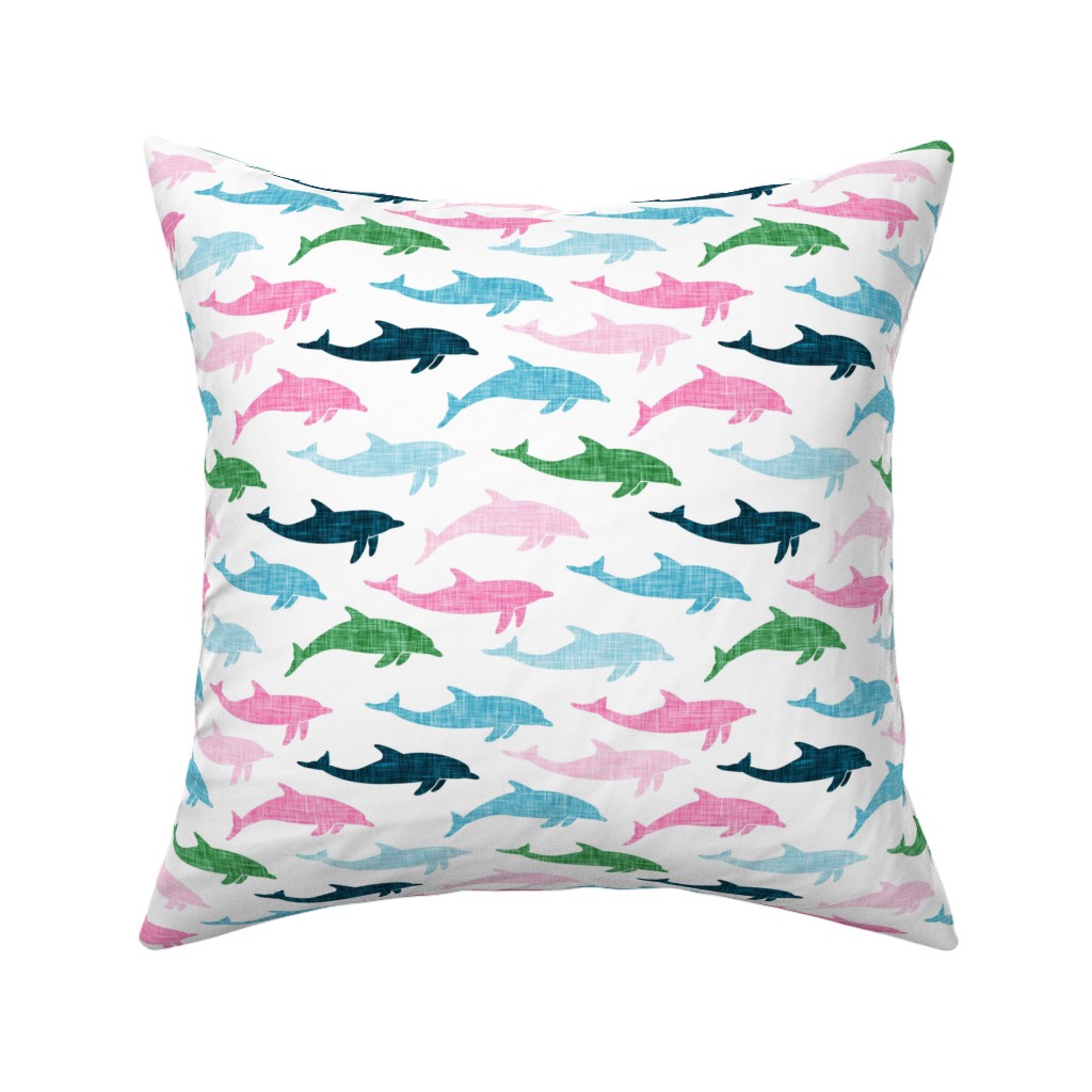 Dolphins Pillow, Woven, Beige, 16x16, Single Sided, Multicolor