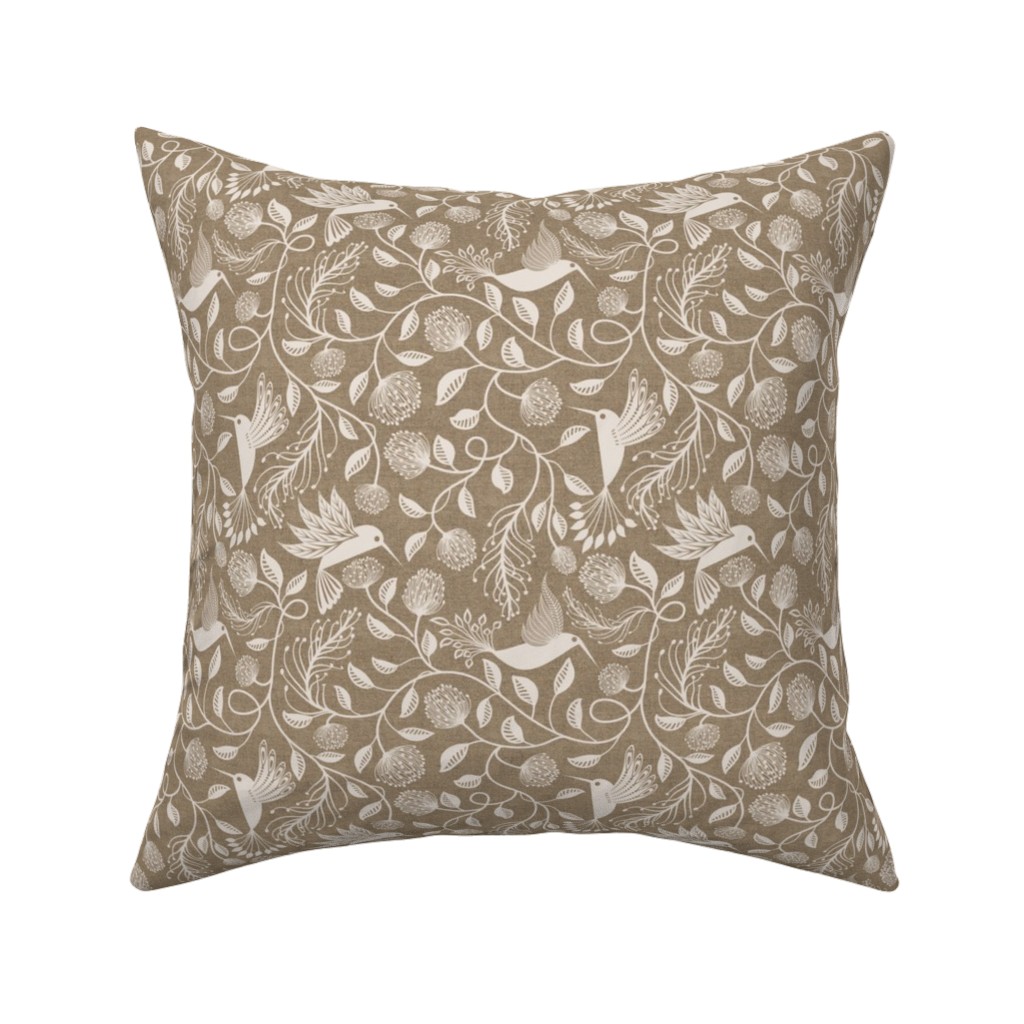 Papercutting Floral and Hummingbirds - Neutral Pillow, Woven, Beige, 16x16, Single Sided, Beige, Pearl