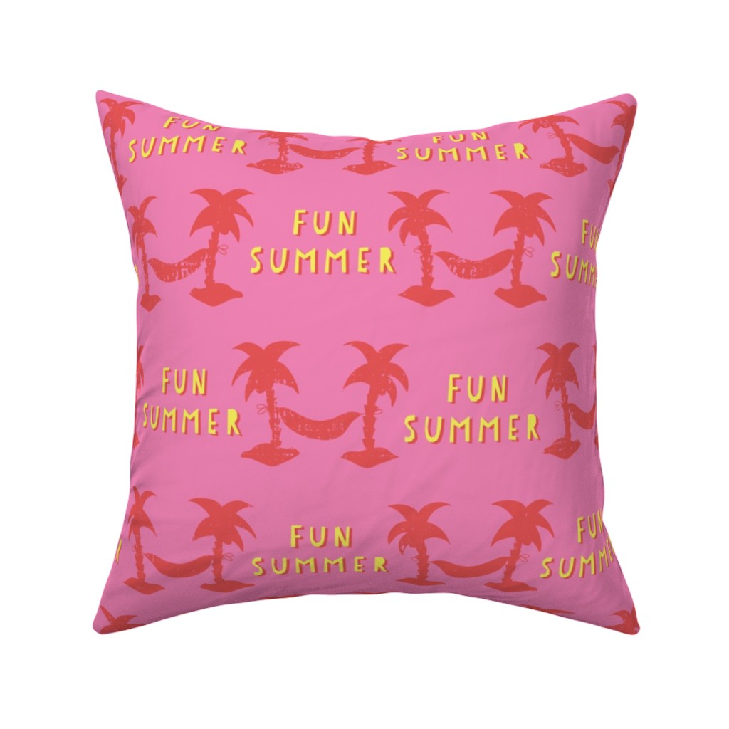 Fun Summer Palm Trees Pillow, Woven, Black, 16x16, Single Sided, Pink, Bright Pink