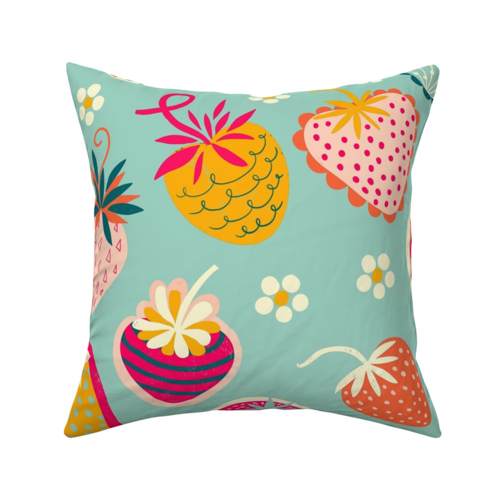 Sweet Strawberries - Multi Pillow, Woven, Black, 16x16, Single Sided, Multicolor