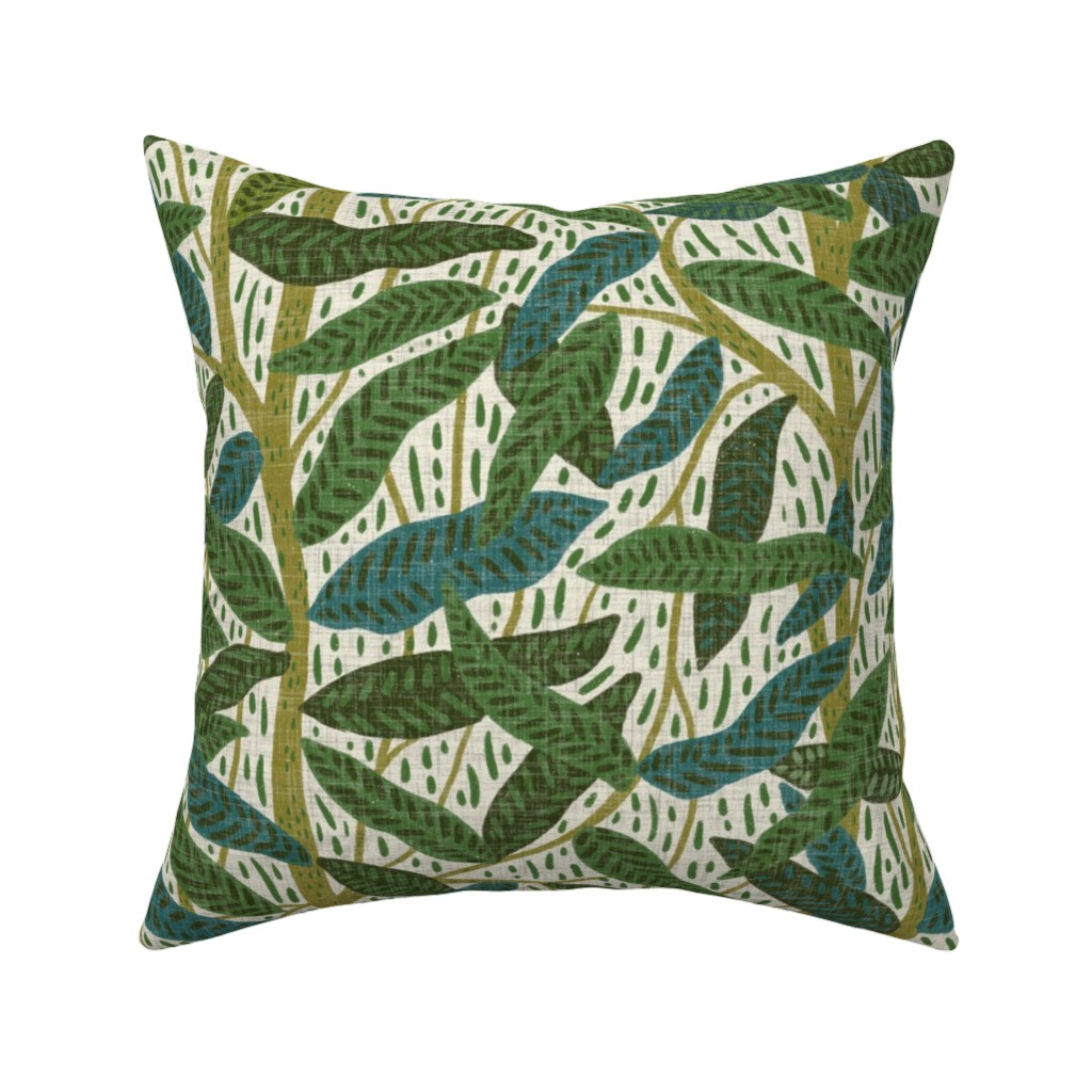 Jungle Foliage - Green Pillow, Woven, Black, 16x16, Single Sided, Green