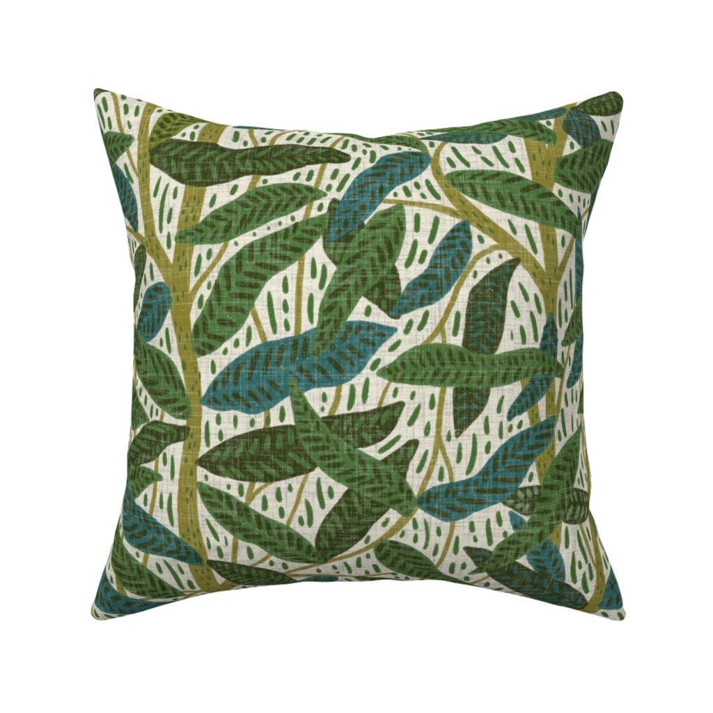 Jungle Foliage - Green Pillow, Woven, Black, 16x16, Single Sided, Green, Classic Green