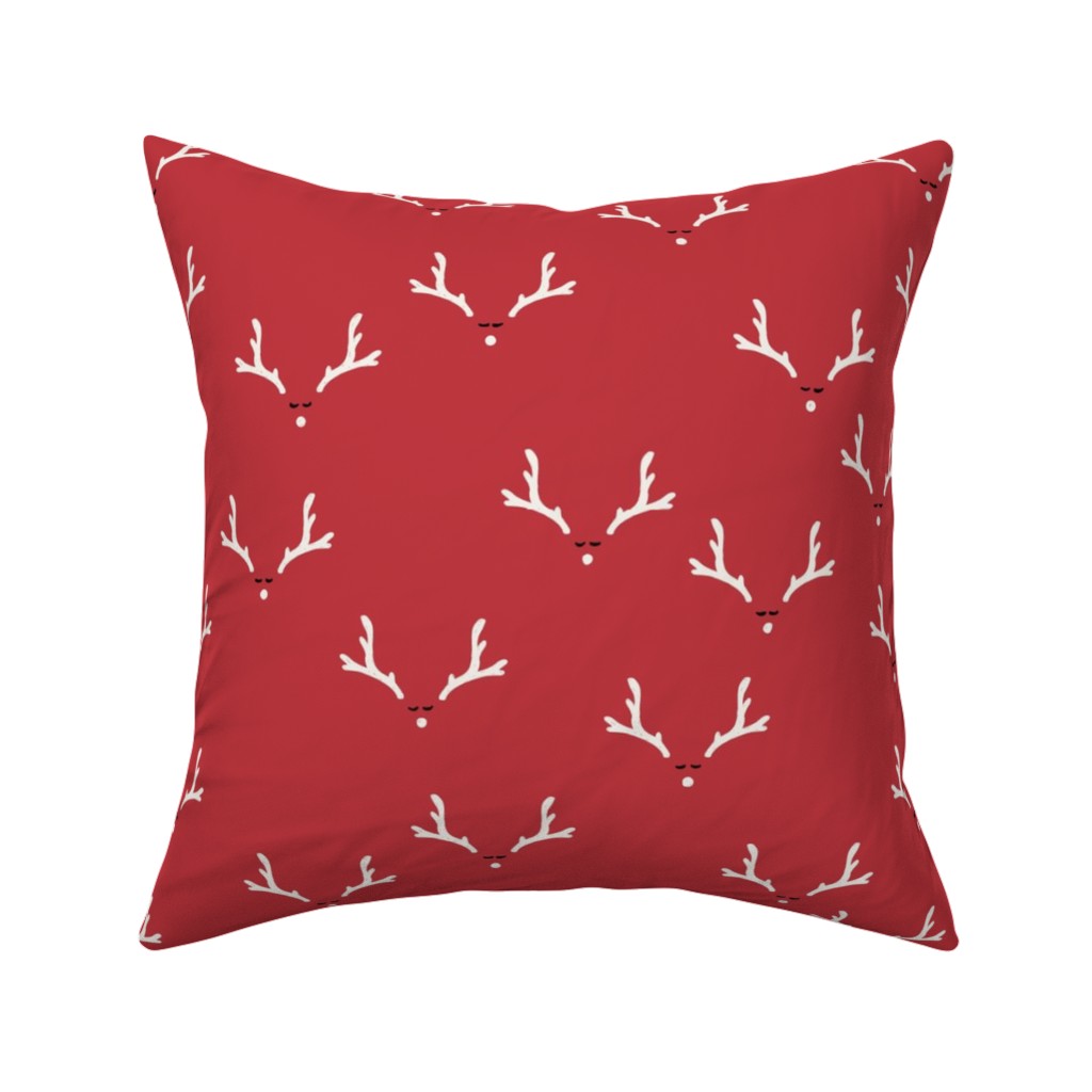 Christmas Reindeer Antlers - Red Pillow, Woven, Black, 16x16, Single Sided, Red, Red