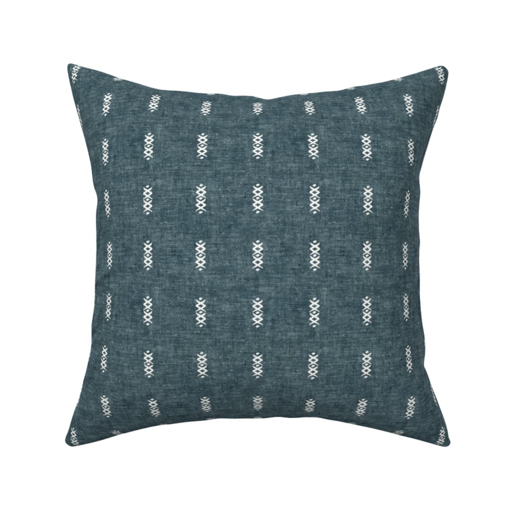 Cross Dash Mudcloth Stripes - Stone Blue Pillow, Woven, Black, 16x16, Single Sided, Blue, True Blue