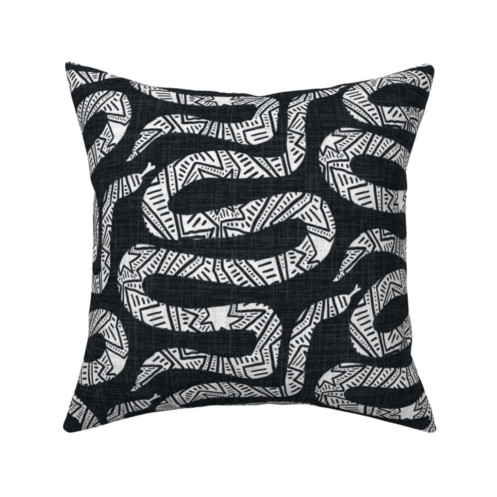 Snake Study - Black Pillow, Woven, Black, 16x16, Single Sided, Black