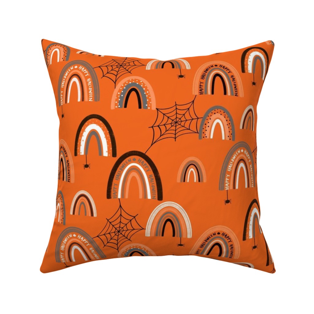 Halloween Rainbows Pillow, Woven, Black, 16x16, Single Sided, Orange, Persimmon