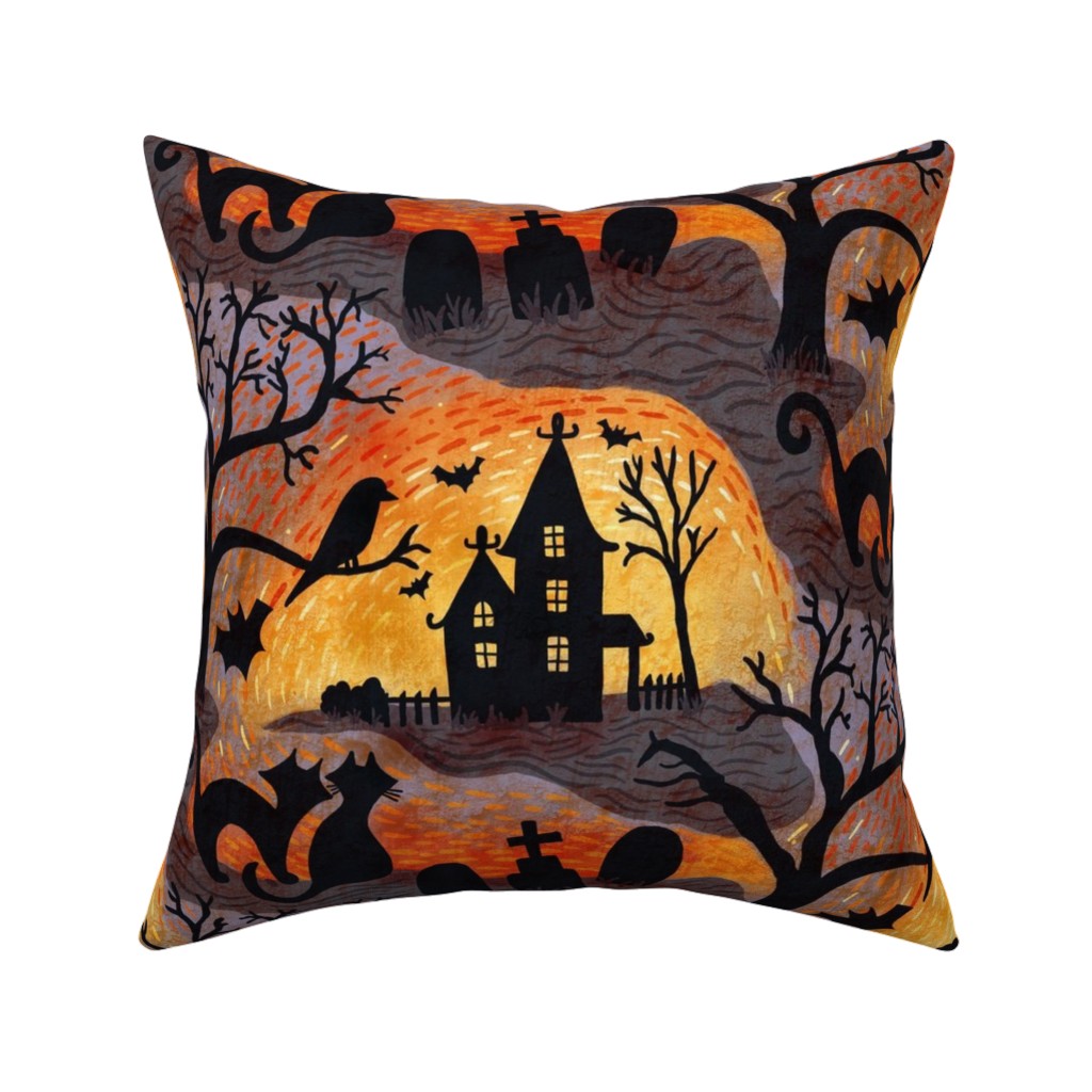 Spooky Halloween Haunts Pillow, Woven, Black, 16x16, Single Sided, Multicolor