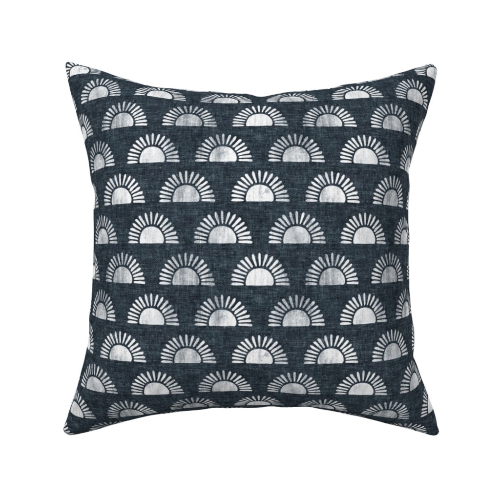 Sunshine Boho Block Print - Blue Pillow, Woven, Black, 16x16, Single Sided, Blue