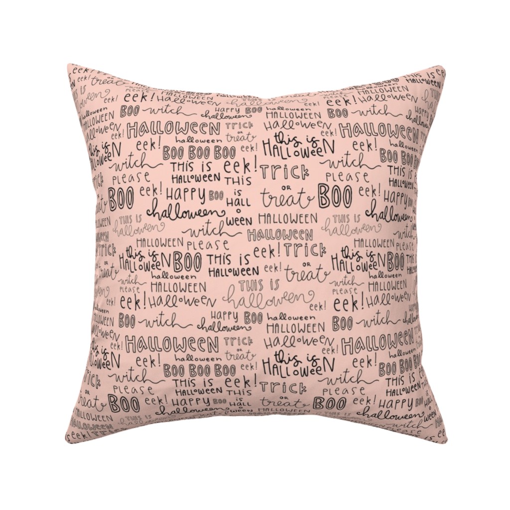 Halloween Words - Black Pillow, Woven, Black, 16x16, Single Sided, Pink, Bright Pink