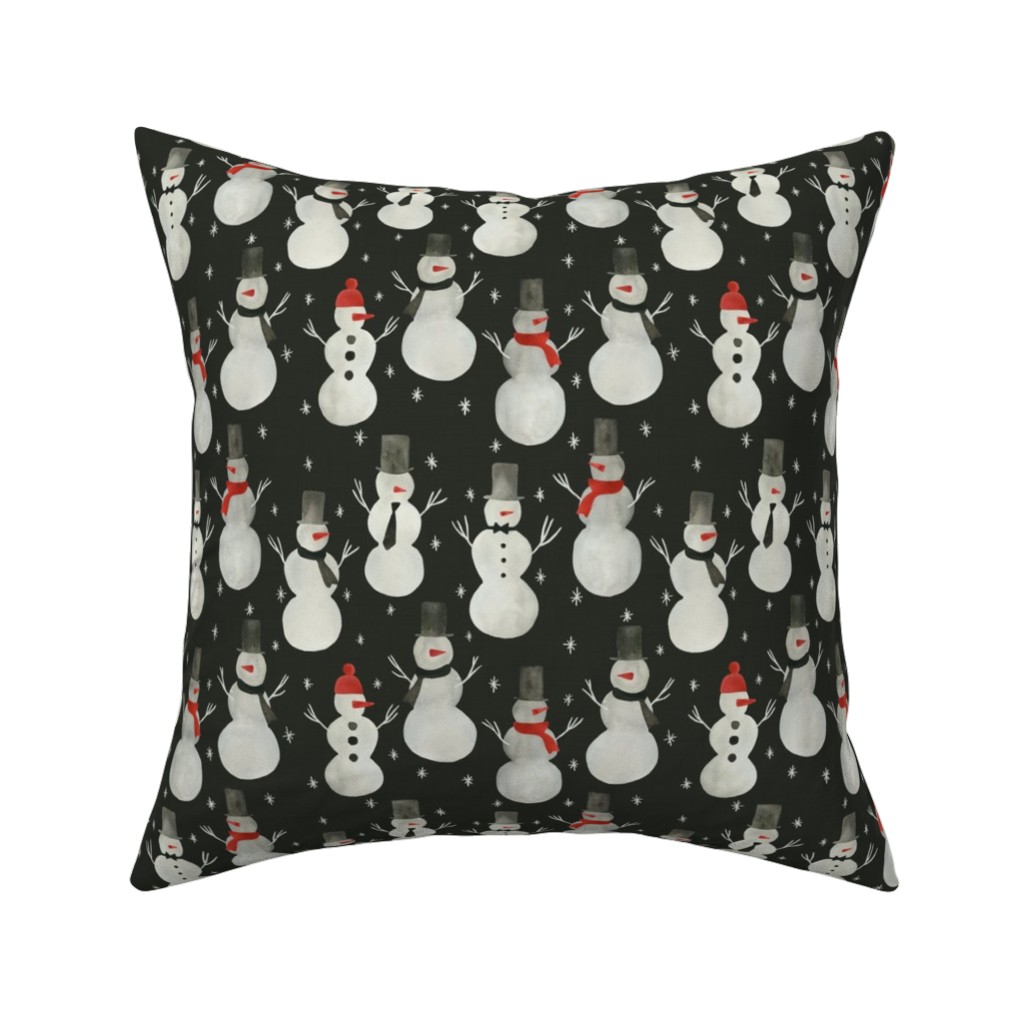 Watercolor Snowmen Pillow, Woven, Black, 16x16, Single Sided, Black