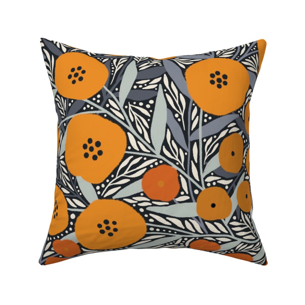 Eloise Floral - Orange Pillow, Woven, Black, 16x16, Single Sided, Orange, Orange