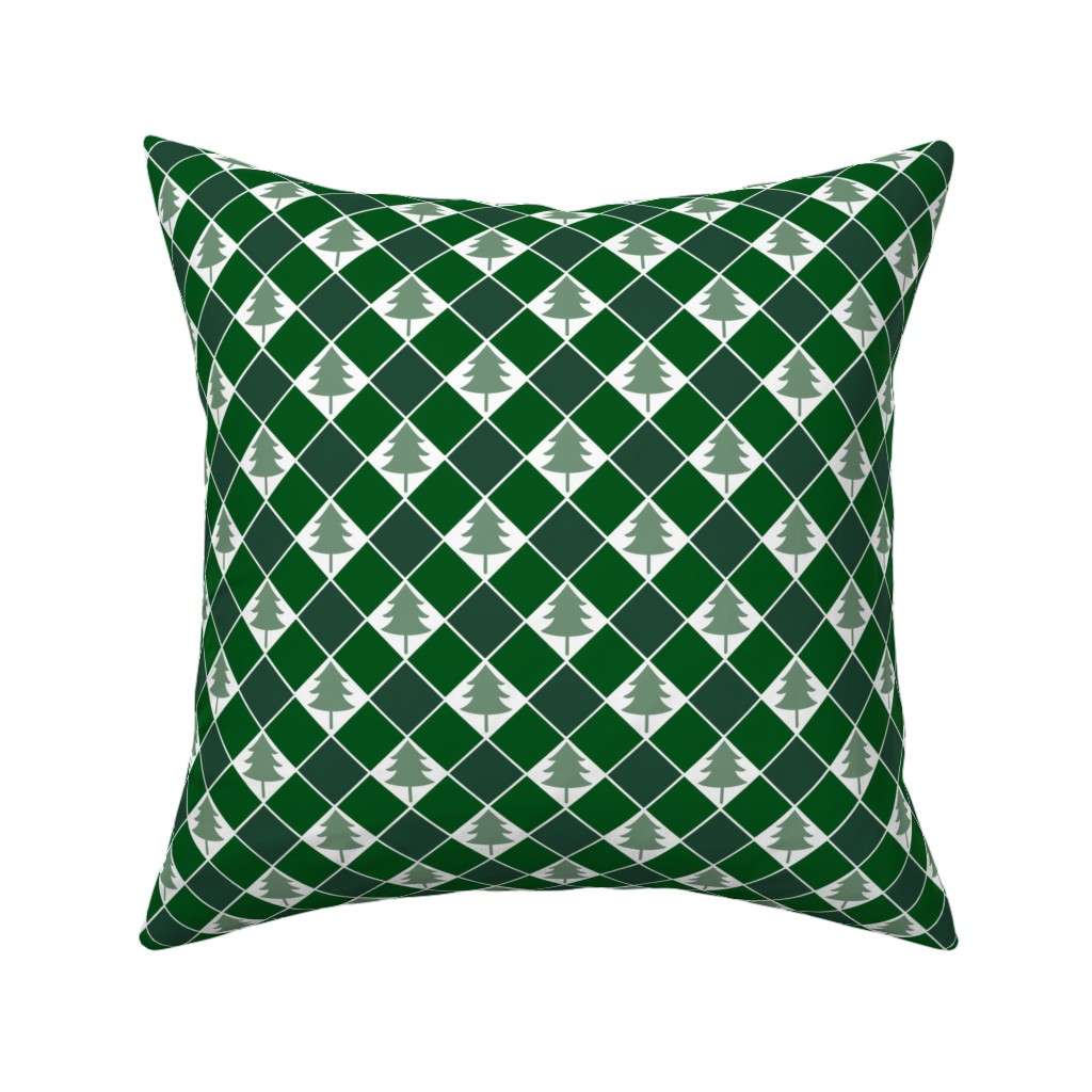 Christmas Tree Checkers - Green Pillow, Woven, Black, 16x16, Single Sided, Green