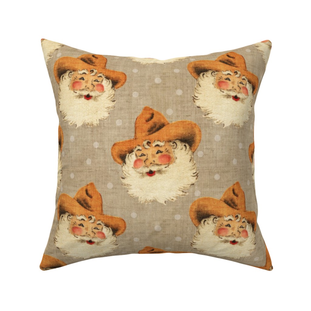 Cowboy Santa - Neutral Pillow, Woven, Black, 16x16, Single Sided, Beige