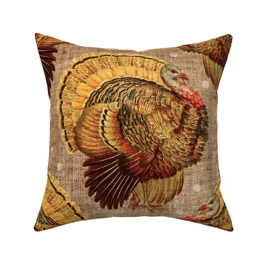 Vintage Turkey - Burlap Pillow, Woven, Black, 16x16, Single Sided, Brown