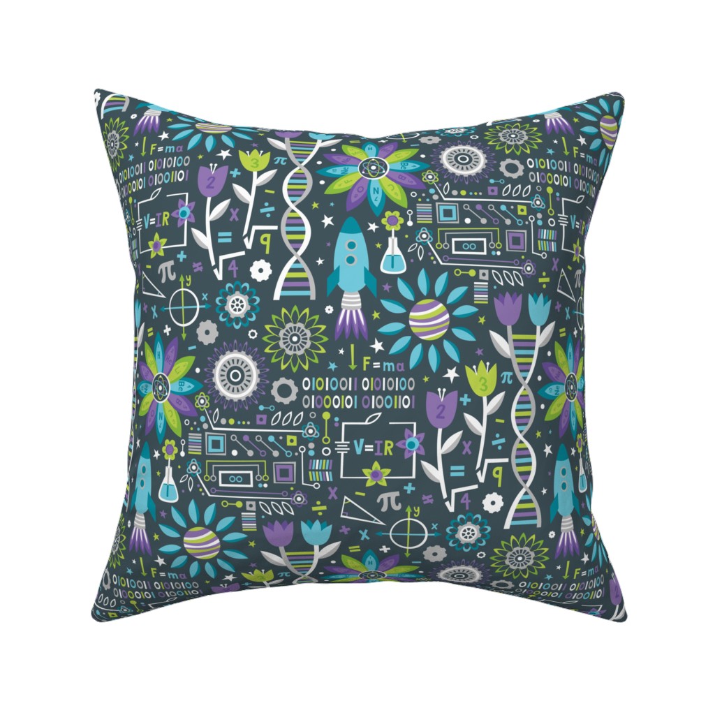 Flowers and Stem Pillow, Woven, Black, 16x16, Single Sided, Multicolor, Baroque