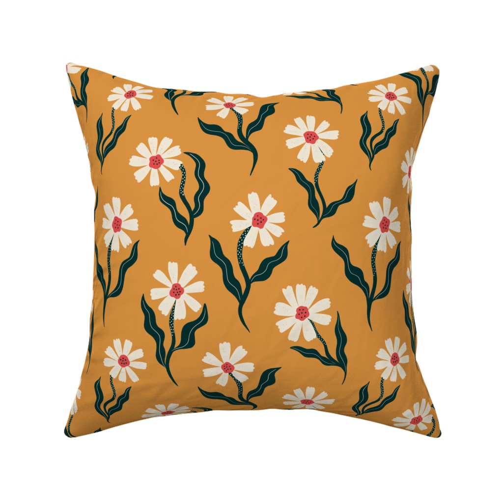 Flower Power - Orange Pillow, Woven, Black, 16x16, Single Sided, Yellow