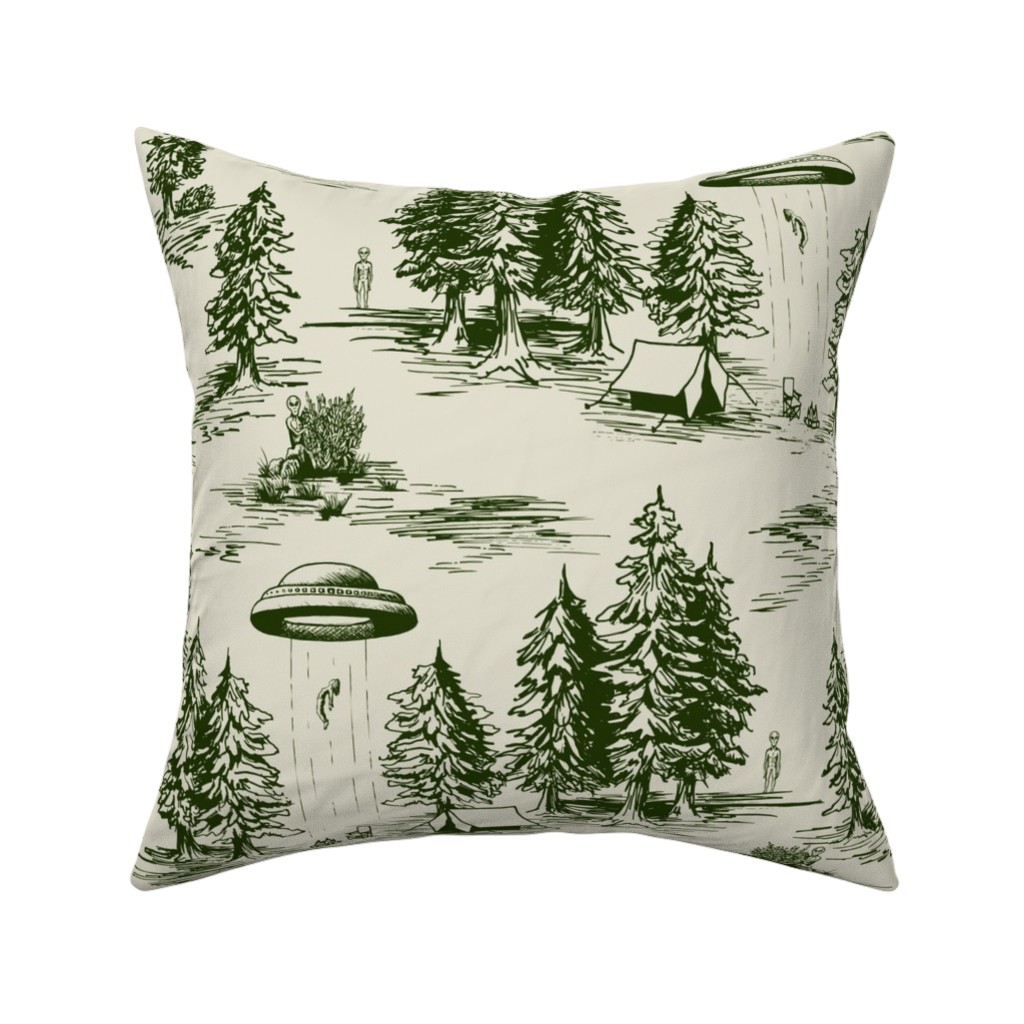 Alien Abduction - Forest Green and Cream Pillow, Woven, Black, 16x16, Single Sided, Green, Classic Green