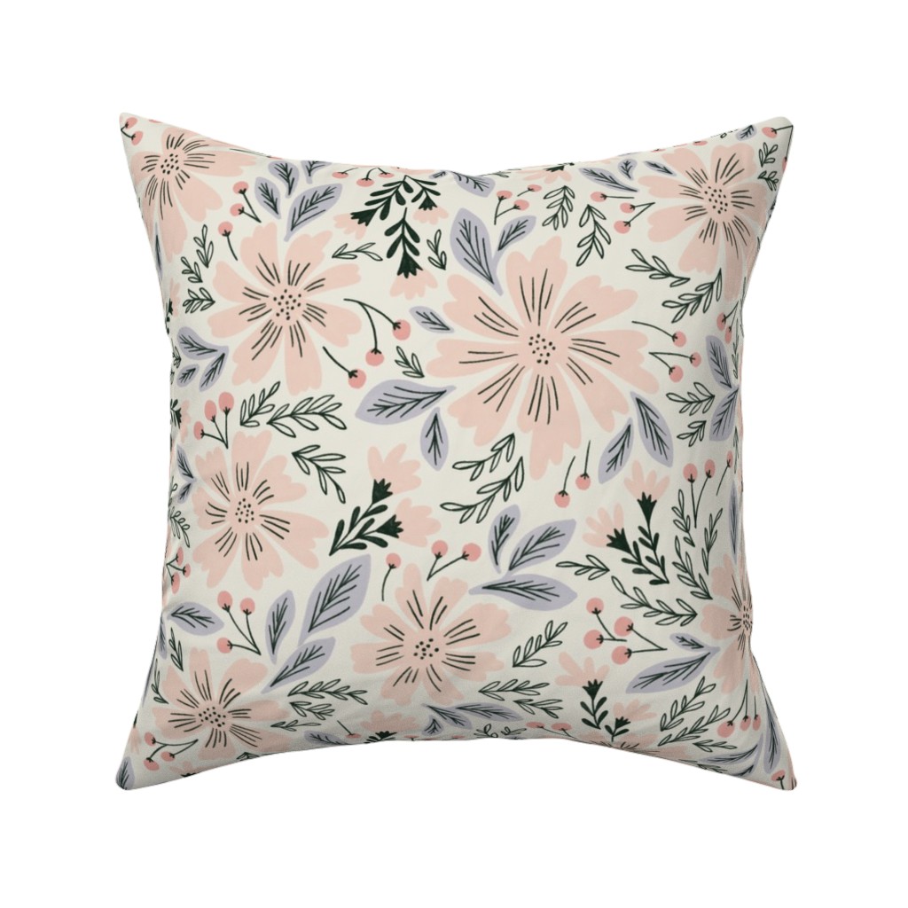 Flora - Pink Pillow, Woven, Black, 16x16, Single Sided, Pink