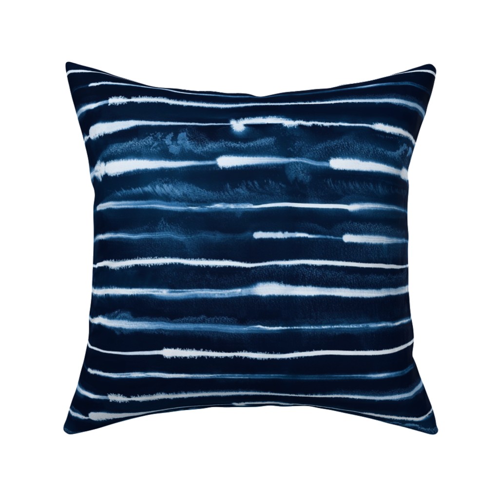 Ikat Watercolor Stripes - Navy Pillow, Woven, Black, 16x16, Single Sided, Blue