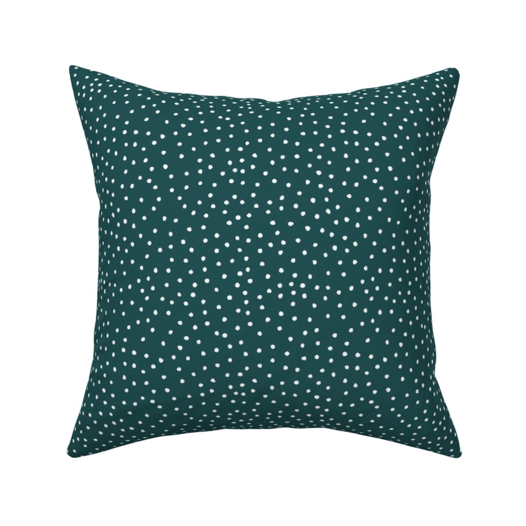 Dots - White on Emerald Pillow, Woven, Black, 16x16, Single Sided, Green, Classic Green