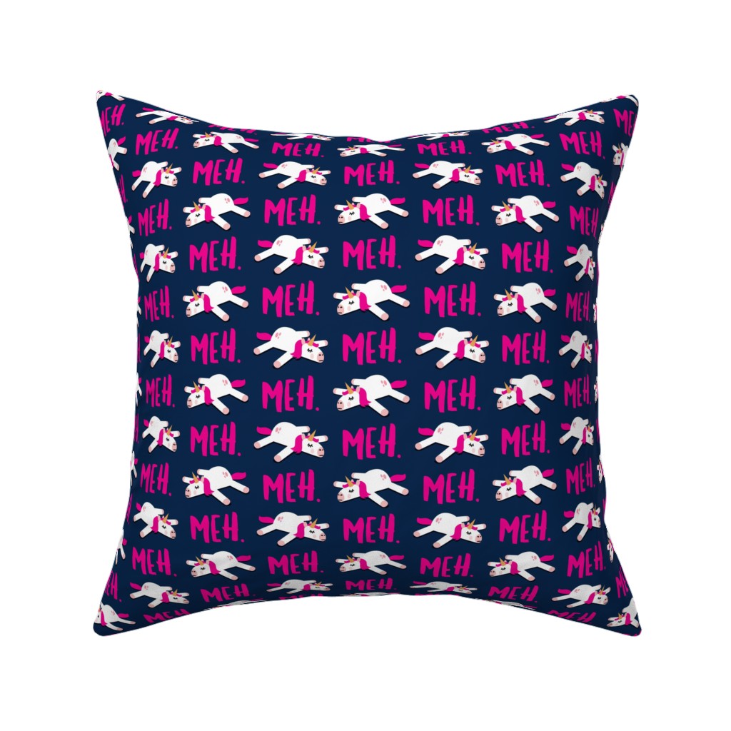 Meh - Splooting Unicorns - Pink on Navy Pillow, Woven, Black, 16x16, Single Sided, Pink