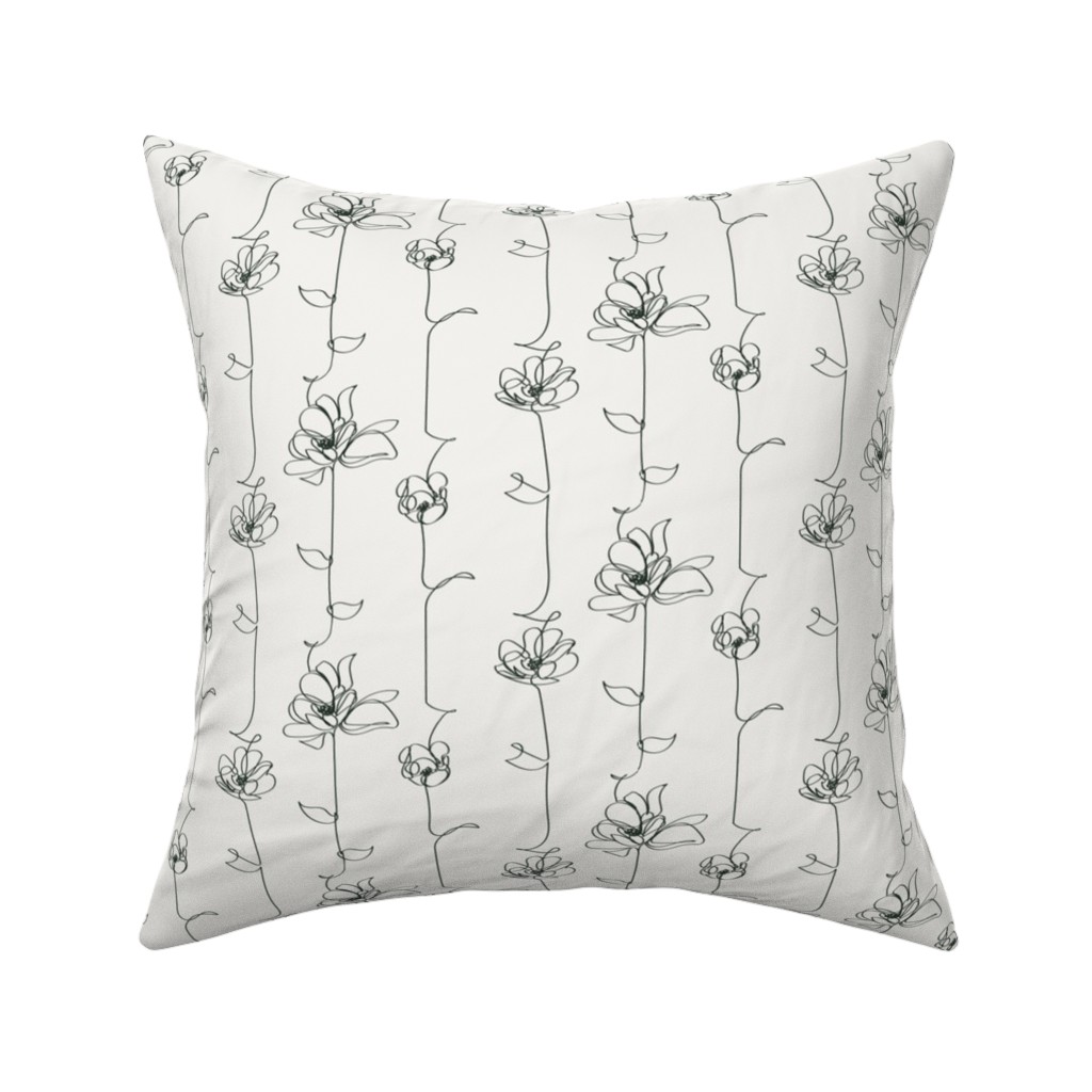 One Line Floral - Light Pillow, Woven, Black, 16x16, Single Sided, White