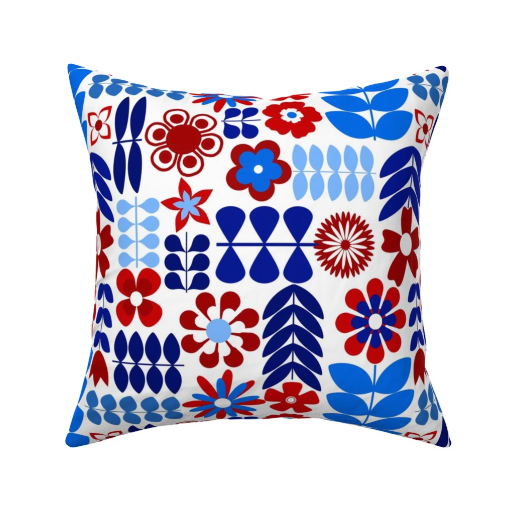 Patriotic Flowers - Red, White and Blue Pillow, Woven, Black, 16x16, Single Sided, Multicolor