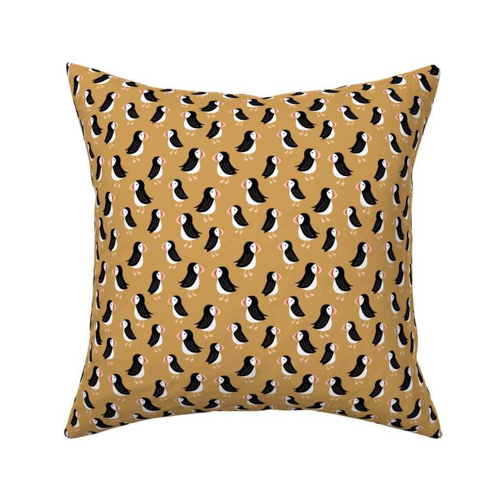 Little Puffin Friends Pillow, Woven, Black, 16x16, Single Sided, Yellow